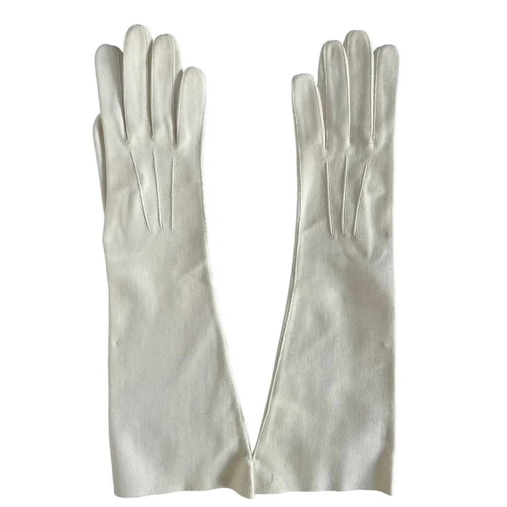 NWOT Vintage White Cotton Forearm 3/4-length Formal Evening Gloves Made in Italy